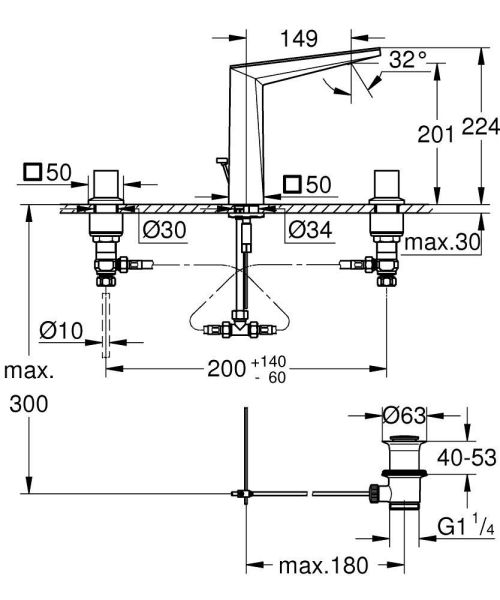 Grohe Allure Brilliant 3-Loch Waschtischarmatur L-Size mit White Attica Ceasarstone Trapezgriffen