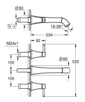 Vorschau: Grohe Grandera 3-Loch-Waschtisch-Wandbatterie L-Size, Ausladung 234mm