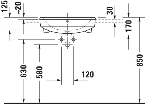 Duravit No.1 Halbeinbauwaschtisch rechteckig 55x46cm, mit Überlauf, ohne Wondergliss, weiß 03765500002