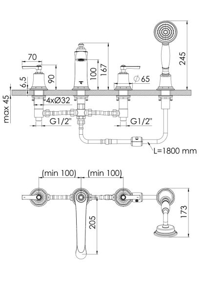 Steinberg Serie 350 4-Loch Wannenrand-Armatur