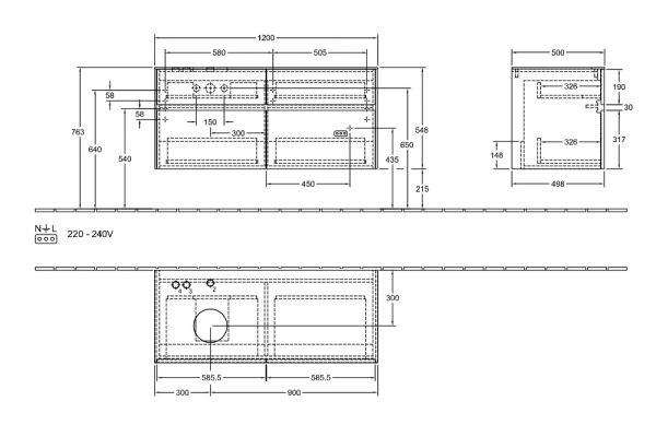 Villeroy&Boch Collaro Waschtischunterschrank 120cm für Aufsatzwaschtisch links