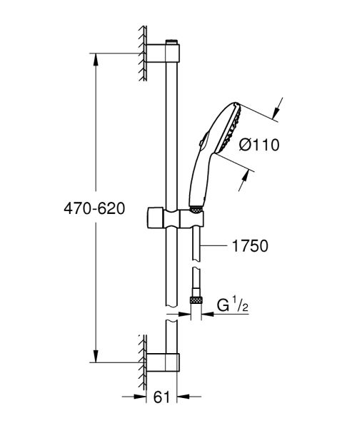 Grohe Tempesta 110 Brausestangenset 60cm, 3 Strahlarten, wassersparend, chrom