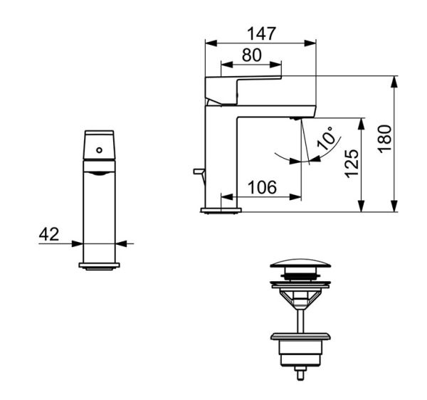 Hansa Hansastela Eco Waschtisch-Einhand-Einlochbatterie mit Push-Open Ablaufgarnitur, chrom