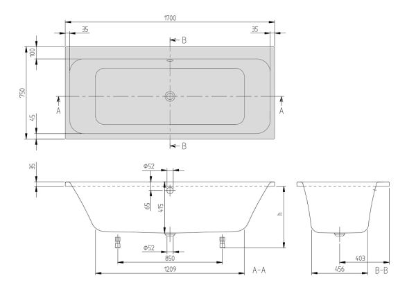 Villeroy&Boch Architectura Rechteck-Badewanne 170x75cm, weiß