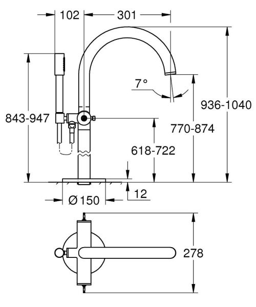 Grohe Atrio 2-Griff-Wannenarmatur freistehend, für Atrio Hebelgriffe 48458-9/48646