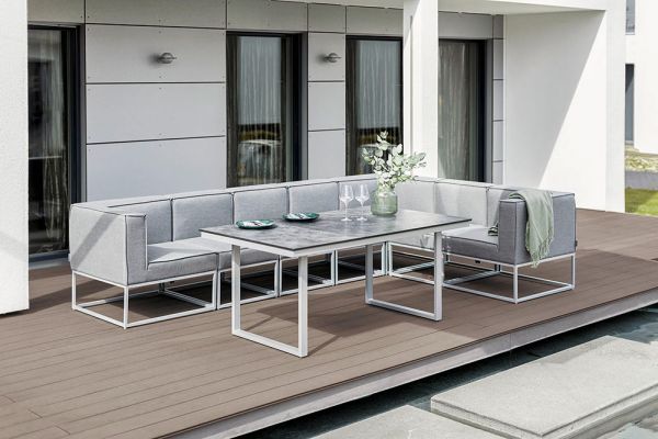 KETTLER MODENA MODULAR Casual Dining Lounge-Ecksofa 5er SET Sunbrella®, silber/flanelle