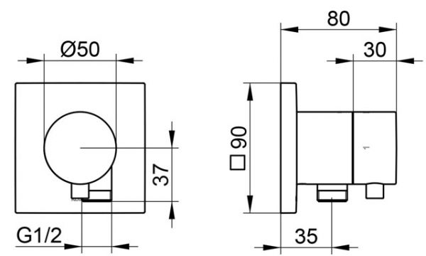 Keuco IXMO 2-Wege Ab- u. Umstellventil mit Schlauchanschluss Rosette eckig