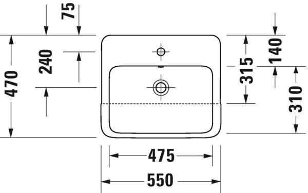 Duravit Qatego Halbeinbauwaschtisch 55x47cm mit Hahnloch, weiß