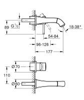 Vorschau: Grohe Grandera 2-Loch-Waschtisch-Wandbatterie, Ausladung 17,7cm