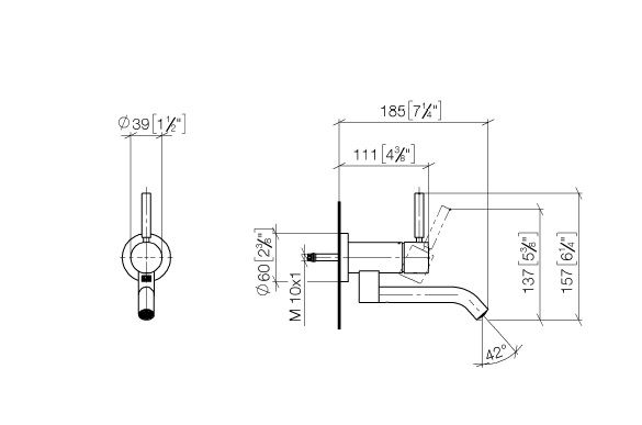 Dornbracht Meta Waschtisch-Wand-Einhandbatterie ohne Ablaufgarnitur, Ausladung 185mm