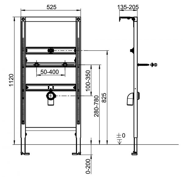 Villeroy&Boch ViConnect Urinal-Vorwandelement für ProDetect, Trockenbau, Bauhöhe 1,12m