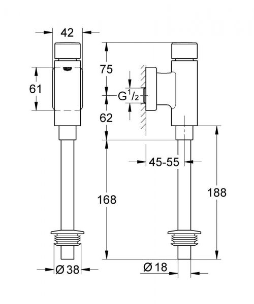 Grohe Rondo Urinal-Druckspüler mit integrierter Vorabsperrung, Behördenausführung, chrom