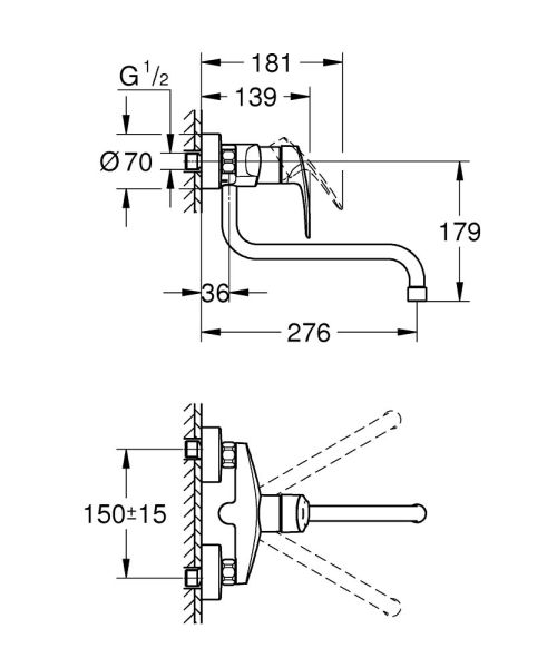 Grohe Eurosmart Spültischbatterie, Wandmontage, Ausladung 27,6cm, chrom