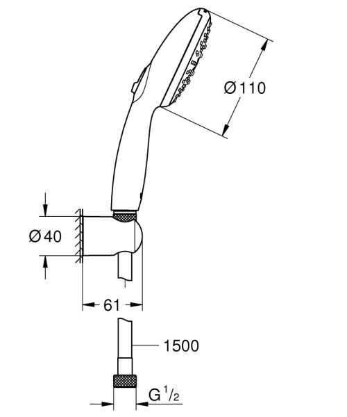 Grohe Tempesta 110 Wandhalterset mit Brauseschlauch 150cm, 3 Strahlarten, wassersparend, chrom