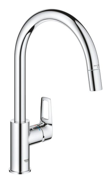 Grohe BauLoop Einhand-Küchenarmatur mit C-Auslauf, ausziehbar, chrom