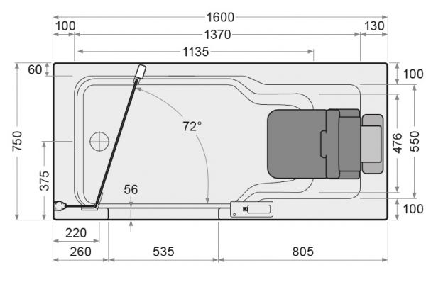 Artweger Artlift mit Vorrüstsatz, Duschbadewanne mit Wannentür 160x75cm, weiß