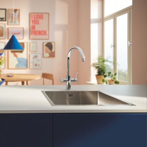 Grohe Blue Pure StartCurve Einzelarmatur, schwenkbarer C-Auslauf mit Filterfunktion, chrom 30592000