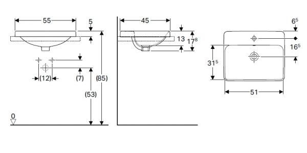 Geberit VariForm Einbauwaschtisch mit 1 Hahnloch, mit Überlauf, rechteckig, Breite 55cm, weiß_2