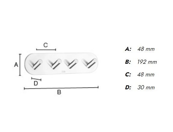 Smedbo Round Design selbstklebende Viererhakenleiste, chrom