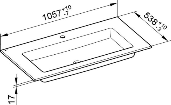 Keuco Royal 60 Keramik-Waschtisch mit 1 Hahnloch, 105,7x1,7x53,8cm 32150311001