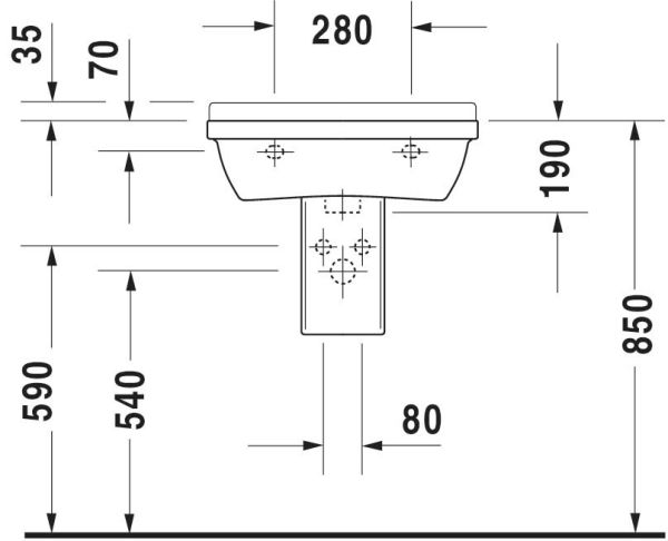 Duravit Starck 3 Waschtisch rechteckig 55x43cm, 1 Hahnloch, mit Überlauf, weiß