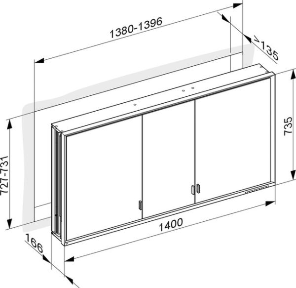 Keuco Royal Lumos Spiegelschrank für Wandeinbau, 3 lange Türen, 140x73,5cm 14316172301