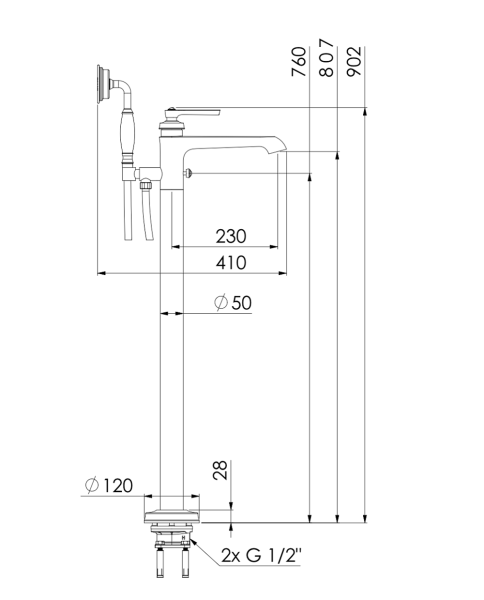 Steinberg Serie 350 Freistehende Wannenarmatur mit Handbrause