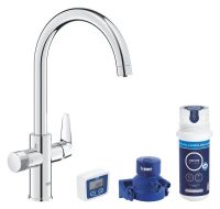 Vorschau: Grohe Blue Pure StartCurve Küchenarmatur Starter Set, schwenkbarer C-Auslauf mit Aktivkohle-Filter, chrom 