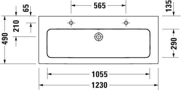 Duravit ME by Starck Waschtisch rechteckig 123x49cm, mit 2 Hahnlöchern, mit Überlauf, weiß 2361120024