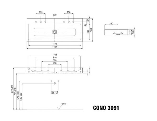 Kaldewei Cono Waschtisch 120x50cm, Mod. 3091