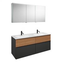 Vorschau: Burgbad Fiumo Badmöbel-Set 142cm, Spiegelschrank, Doppelwaschtisch und WT-Unterschrank, 4 Auszüge SGGT142LF3958FOT52C0001G0200