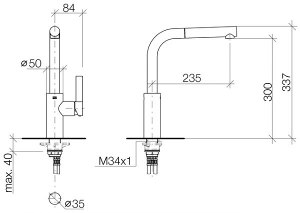 Dornbracht Elio Küchen-Einhebelmischer Pull-out, Ausladung 235 mm