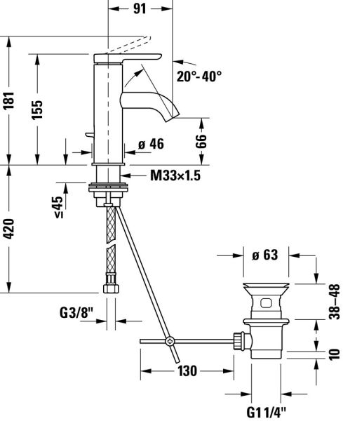 Duravit C.1 Einhebel-Waschtischmischer S mit Zugstangen-Ablaufgarnitur, chrom