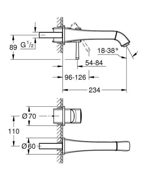 Grohe Grandera 2-Loch-Waschtisch-Wandbatterie, Ausladung 23,4cm