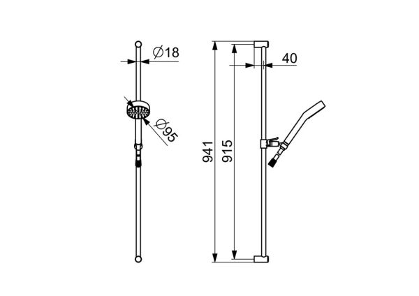 Hansa Hansamedijet Wandstangen-Brauseset mit Brausestange 95cm, 1-strahlig, chrom