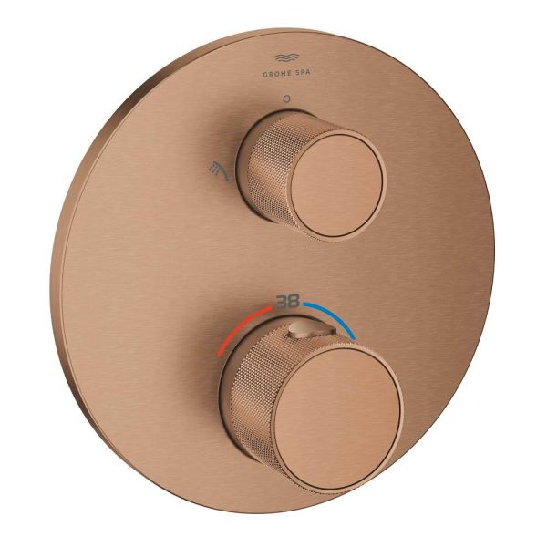 Grohe Atrio Thermostat-Brausebatterie, 2-Wege-Umstellung, Knopfbetätigung, warm sunset gebürstet 24396DL0