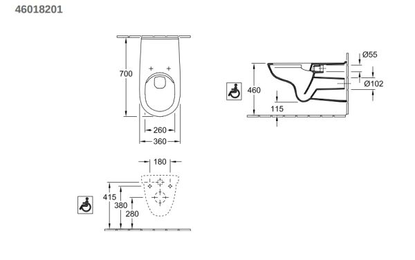 Villeroy&Boch ViCare Wand-WC mit DirectFlush, Abgang waagrecht, Combi-Pack, weiß 460182011