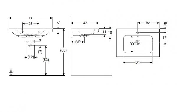 Geberit iCon Light Waschtisch mit Ablagefläche 90x48cm, weiß