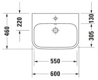 Vorschau: Duravit Happy D.2 Aufsatzbecken 60x46cm rechteckig, mit Überlauf und 1 Hahnloch, weiß