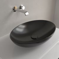 Vorschau: Villeroy&Boch Loop&Friends Aufsatzwaschtisch oval, 56x38cm schwarz matt 4A4700R7 mit Überlauf 4A4701 ohne Überlauf