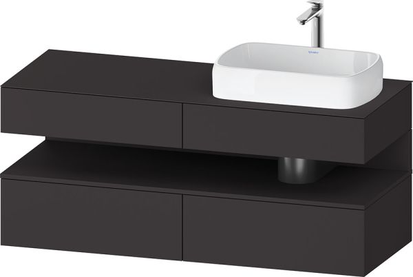 Duravit Qatego Unterschrank für Aufsatzbecken 140x55cm in graphit supermatt Antifingerprint, mit offenem Fach in graphit supermatt Antifingerprint, Ausschnitt rechts QA4766