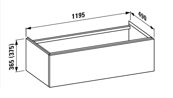 Laufen IL BAGNO ALESSI ONE Waschtischunterbau 1200, 1 Schublade, Siphonausschnitt links, techn. Zeichnung