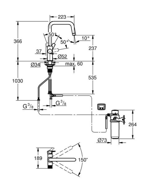 Grohe Blue Pure Start Küchenarmatur Starter Set mit U-Auslauf und Mini Aktivkohle-Filter, chrom