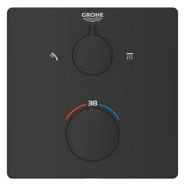 Grohe Grohtherm Thermostat-Brausebatterie mit integrierter 2-Wege-Umstellung, eckig, matt black