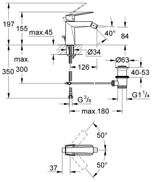 Grohe Allure Brilliant Einhand-Bidetbatterie mit Ablaufgarnitur