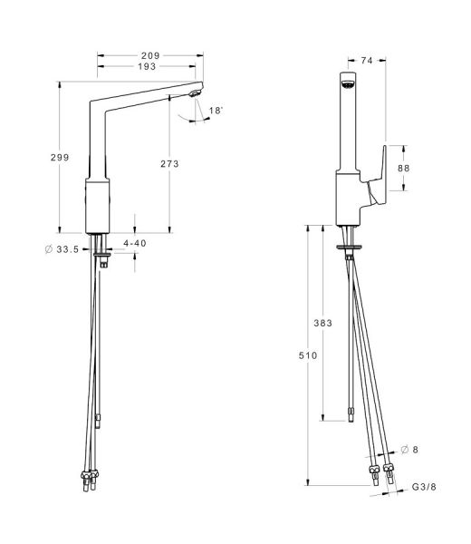 Hansa Hansatwist Spültisch-Einhand-Einlochbatterie, Niederdruck, Vollhebel, chrom