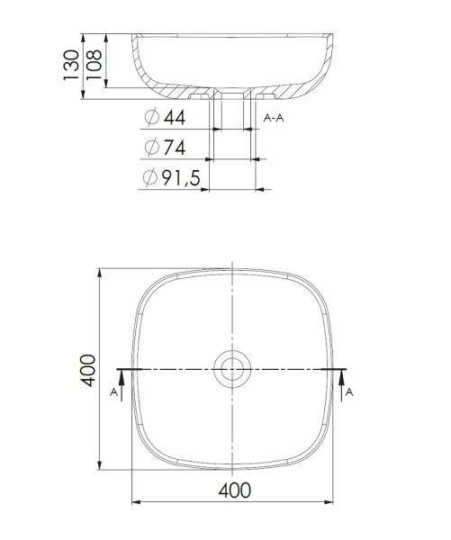 Steinberg Serie 440 Aufsatzschale quadratisch 40x40cm aus Mineo Stone, weiß matt