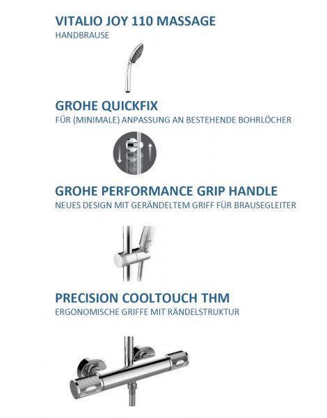 Grohe Vitalio Joy System 260 Duschsystem mit Thermostatbatterie und Ablage, chrom