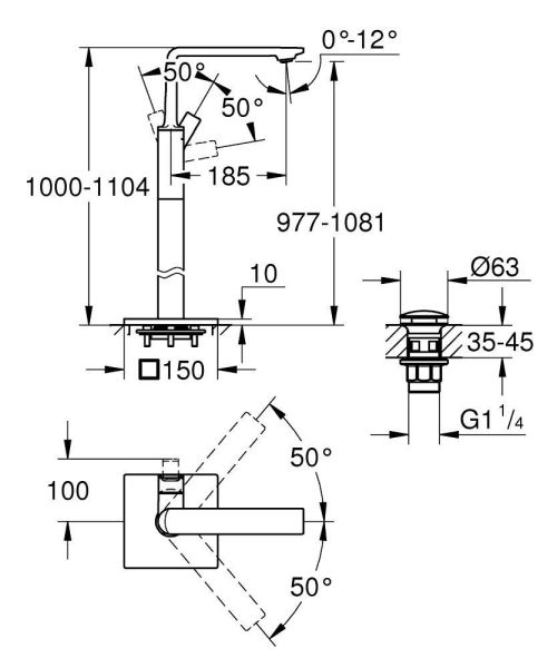 Grohe Allure Waschtischarmatur für Aufsatzbecken mit Push-Open, Bodenmontage