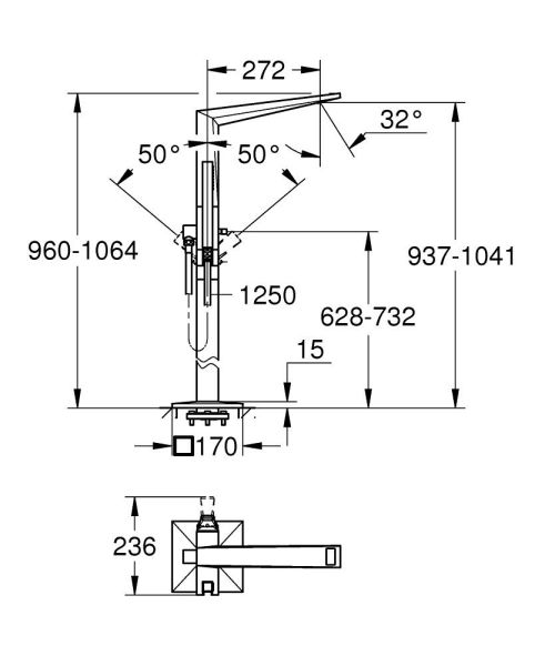 Grohe Allure Brilliant Einhand-Wannenarmatur freistehend, mit Rändelstrukturhebel